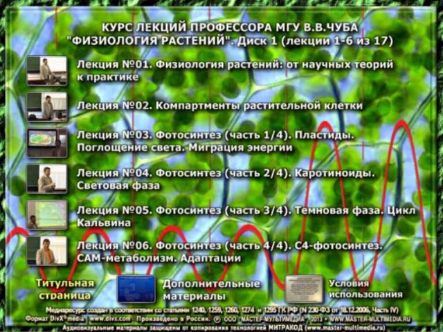 Курс видеолекций "Физиология растений" профессора В.В.Чуба. Меню видеолекций первого диска медиакомплекта Курс видеолекций "Физиология растений" профессора В.В.Чуба. Меню видеолекций первого диска медиакомплекта